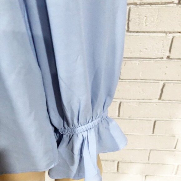 J.Crew Women’s Drapey Blue ruffle‎ tie-neck top - Size Medium - Picture 7 of 14